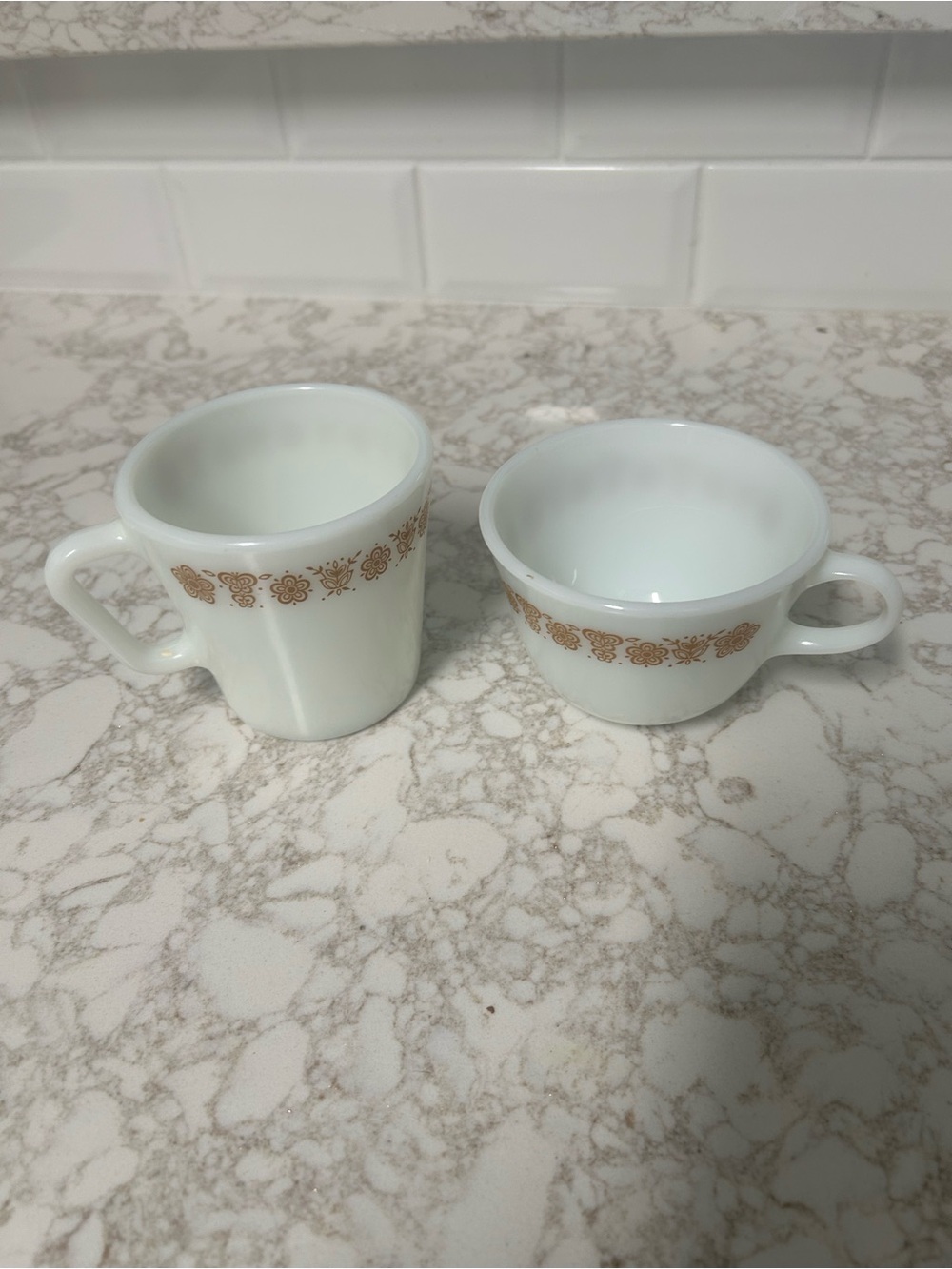 Vintage Corelle USA Gold Floral Trim Coffee Cups